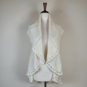 VTG Arden B Sweater Vest Small Off White Knit Open Boho Collared Crochet Drape